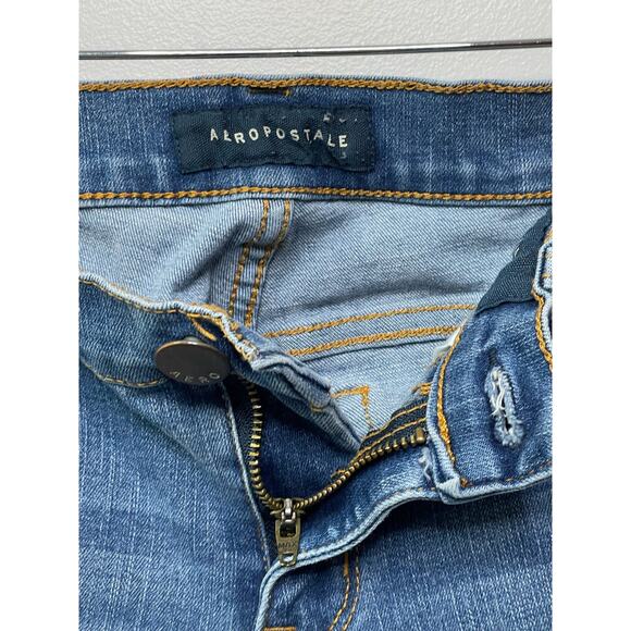 Aero Jeans Jegging Pants Medium Blue Wash Skinny Stretch Raw Hem Cropped 2 - Picture 4 of 11